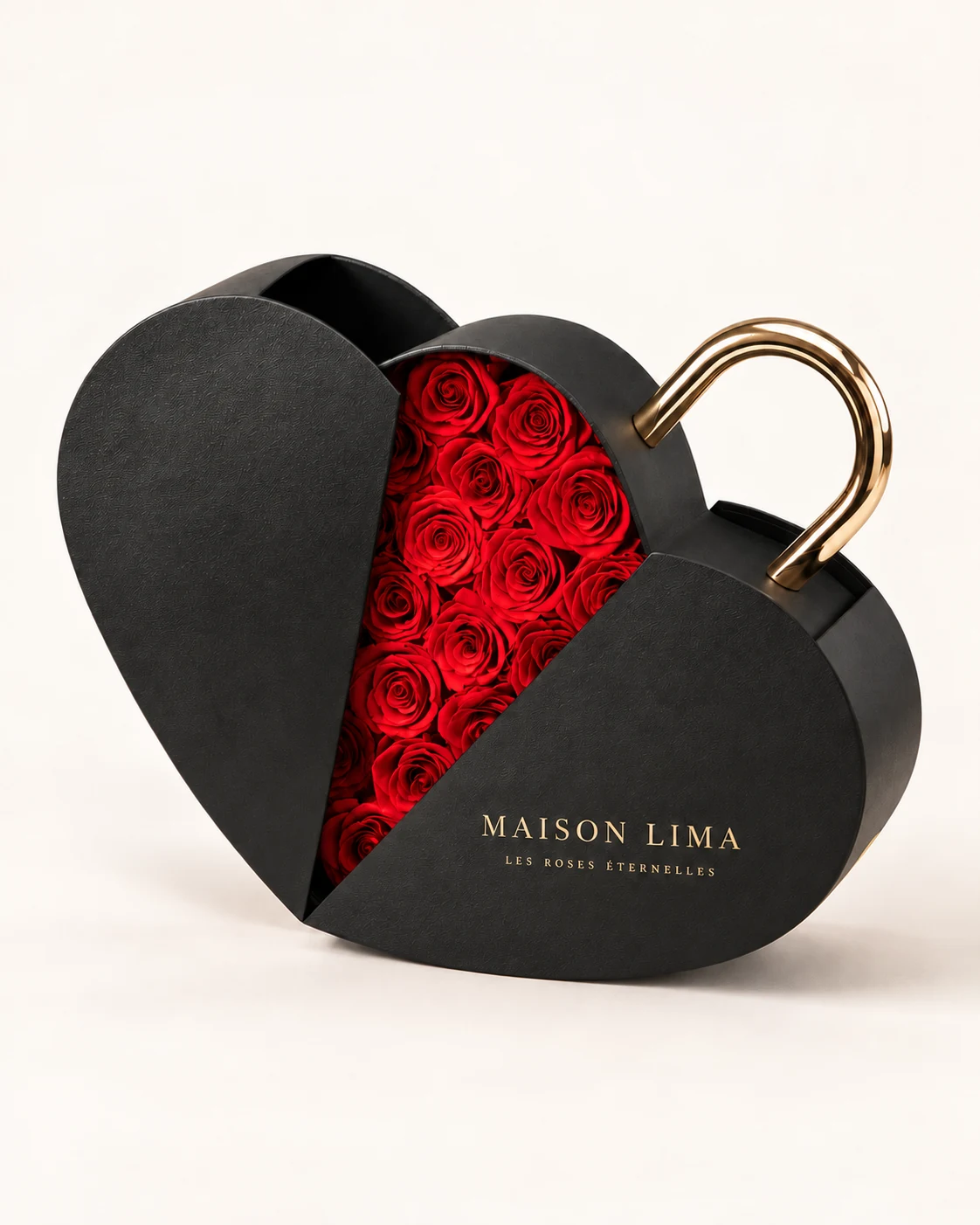 Coffret Cœur Dubaï Maison Lima, roses rouges et écrin noir